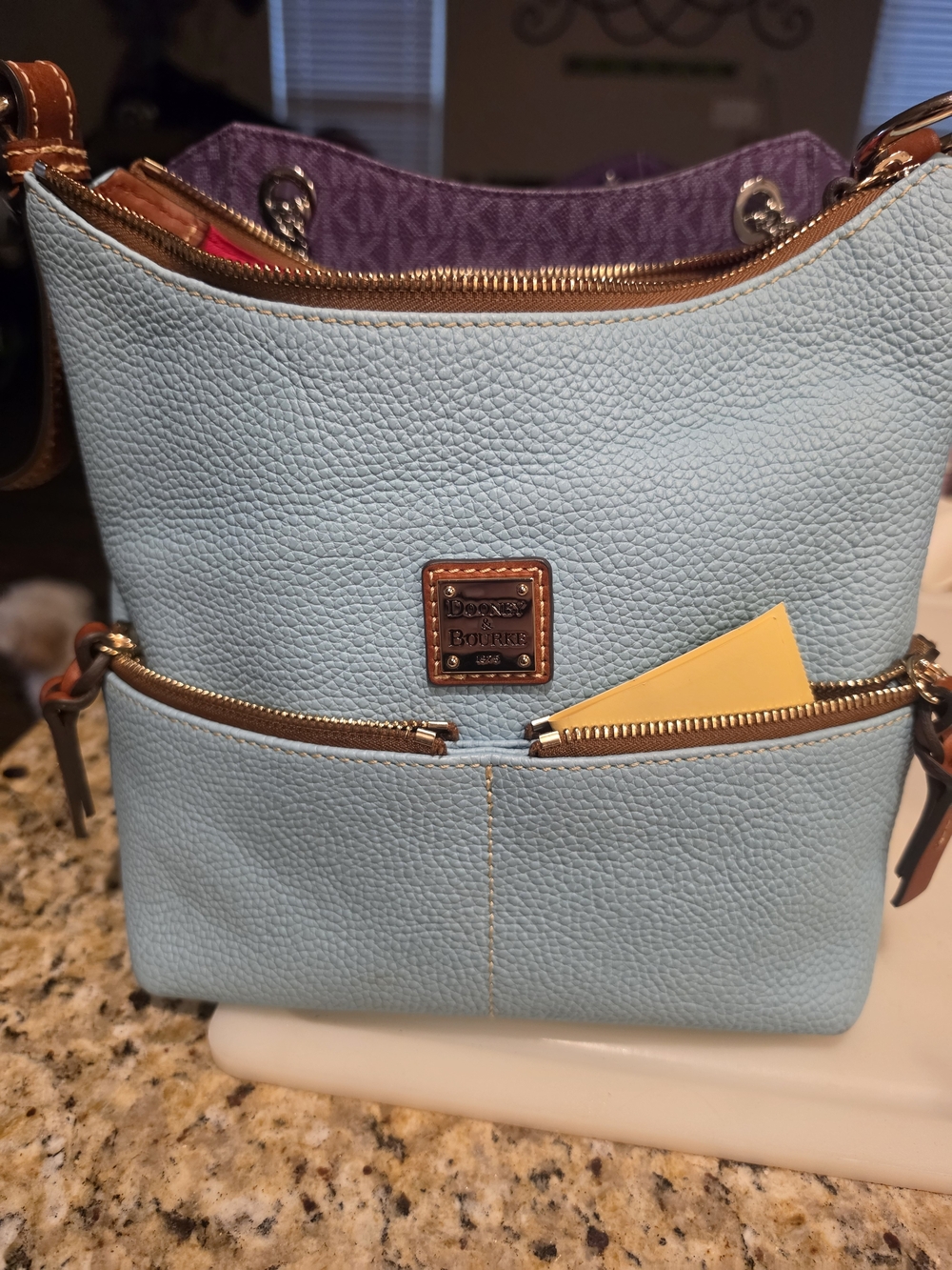 Dooney & Bourke Light Blue Pebbled Leather Crossbody with Red Interior